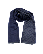 Gucci - Navy GG Monogram Half Web Wool Scarf
