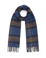 Hortons England - 100% Lambswool Checked Scarf - Blue