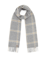 Hortons England - 100% Lambswool Checked Scarf - Grey