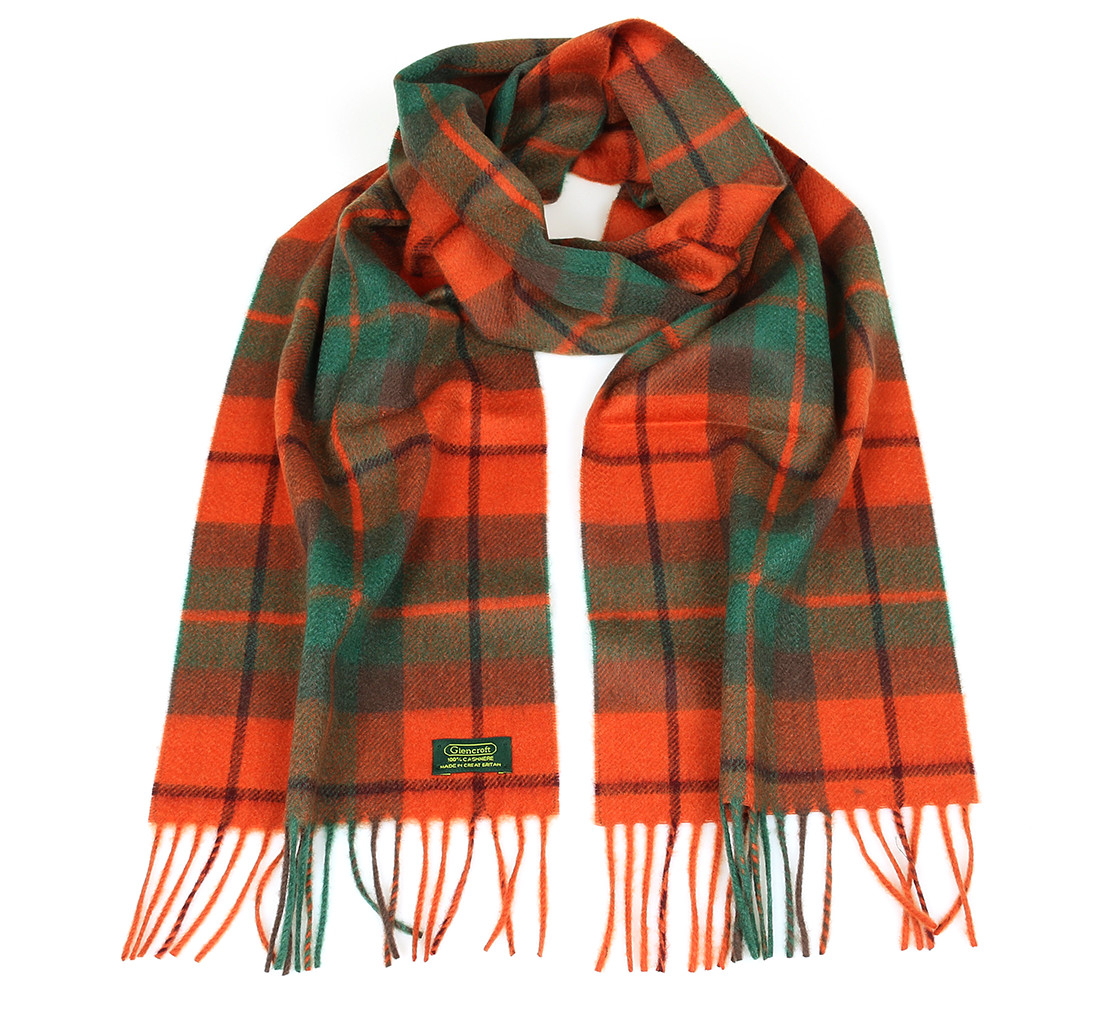 Glencroft 100% Cashmere Premium Scarf - Orange and Green Check