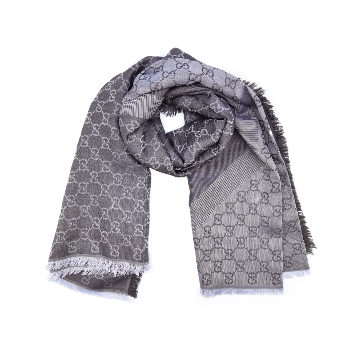 ボレロ・ショール GUCCI Light grey/white GG jacquard wool and silk scarf GG jacquard silk wool shawl in white | GUCCI® US
