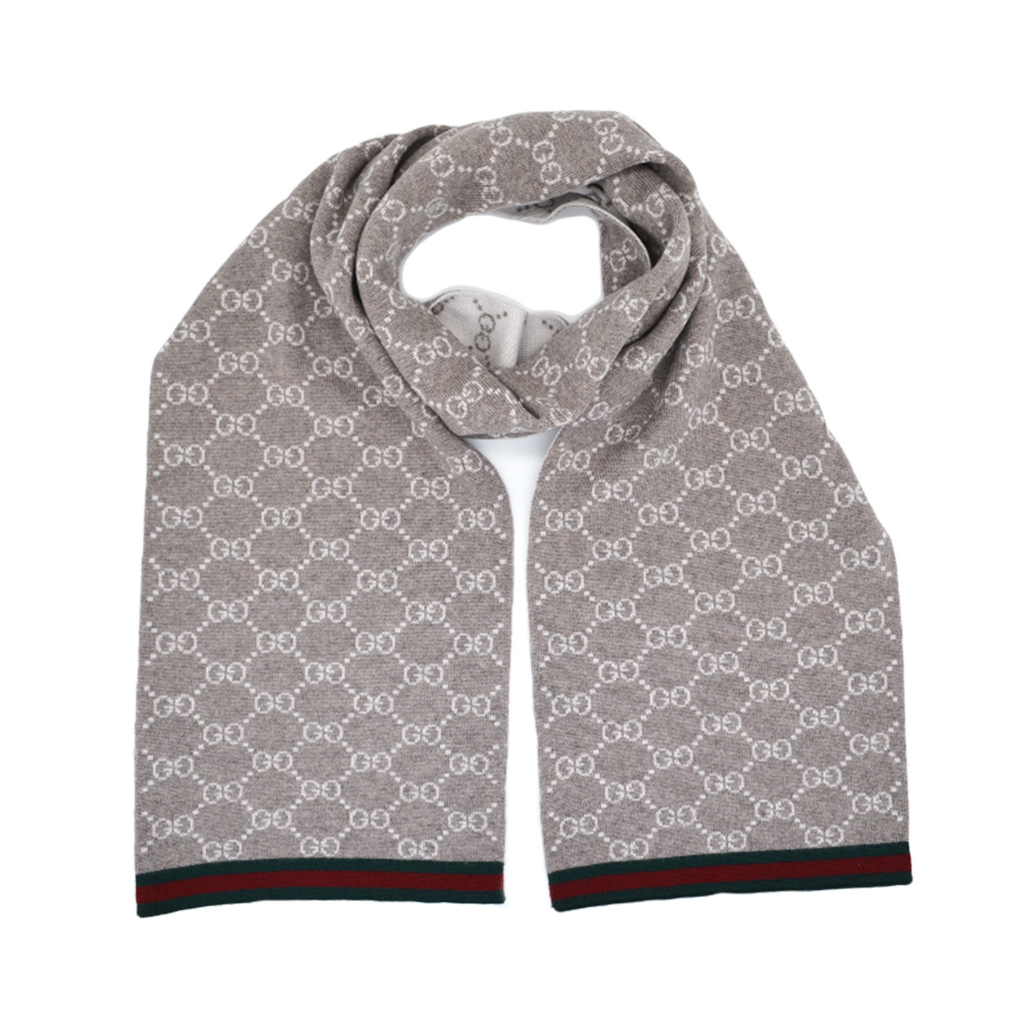 Gucci – Beige/Cream GG Monogram Webbing Reversible Wool Scarf