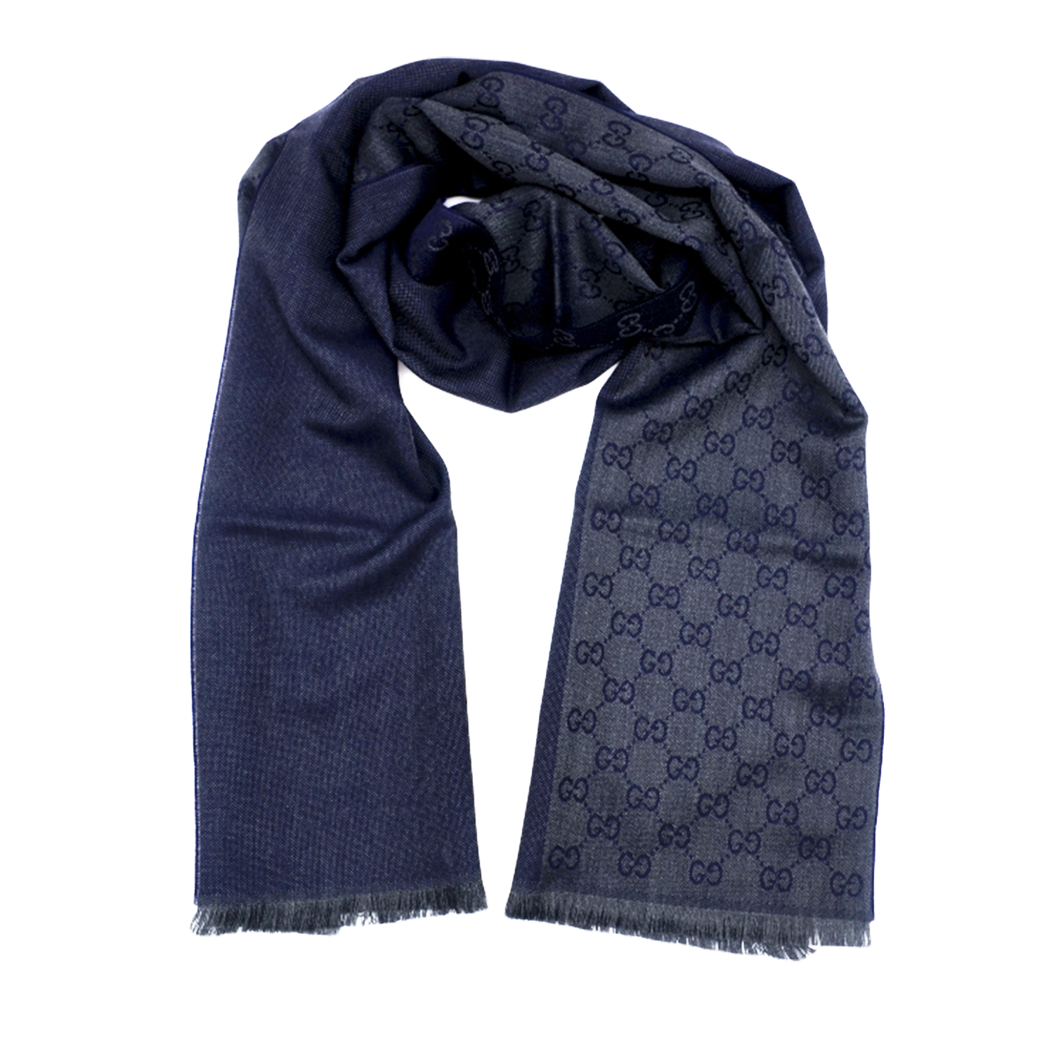 Gucci – Navy GG Monogram Half Web Wool Scarf